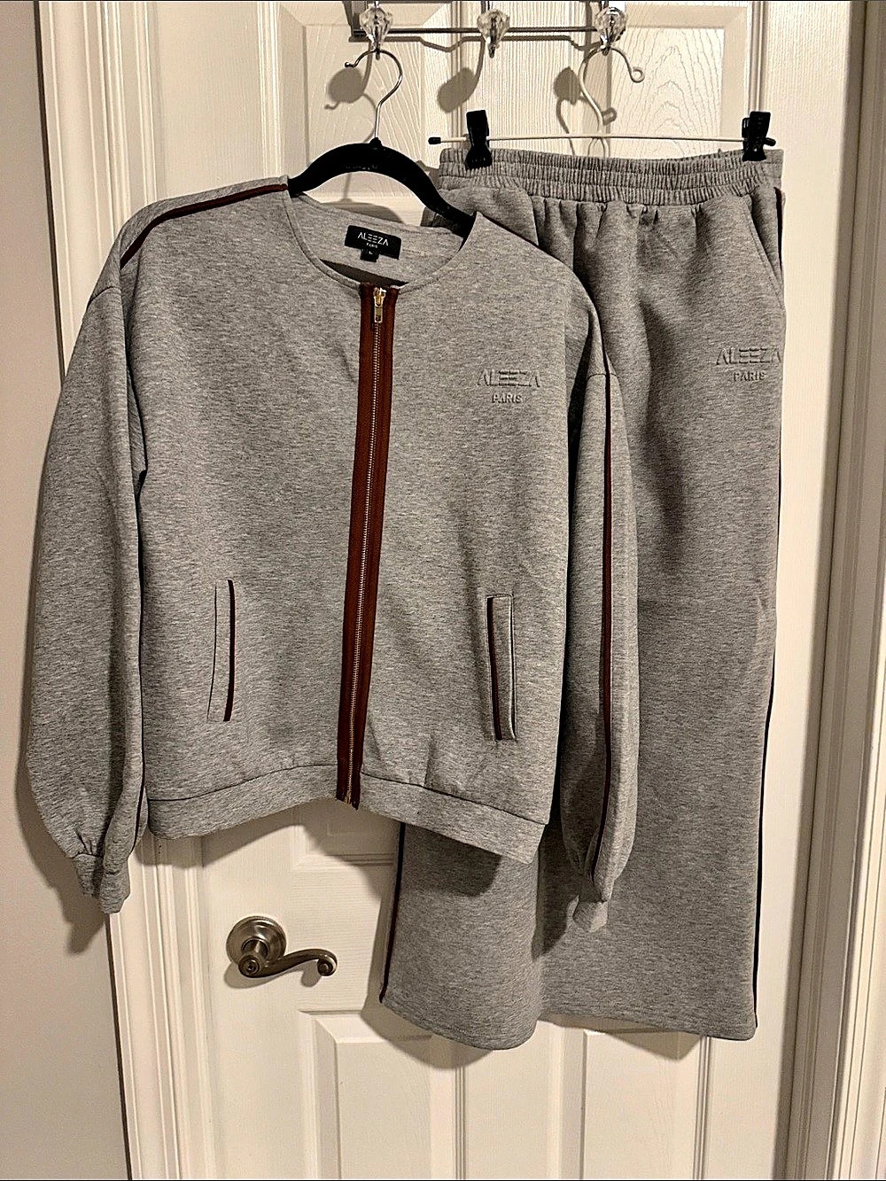 ALEEZA Paris Gray Track Set Size Small Skirt, Size L jacket Like New
